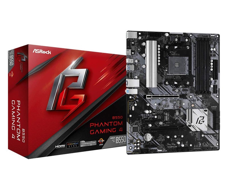 ASRock B550 Phantom Gaming 4 Supports AMD AM4 Socket Ryzenâ„¢ 3000, 3000 G-Series, 4000 G-Series, 5000 and 5000 G-Series Desktop Processors Motherboard - Image 1